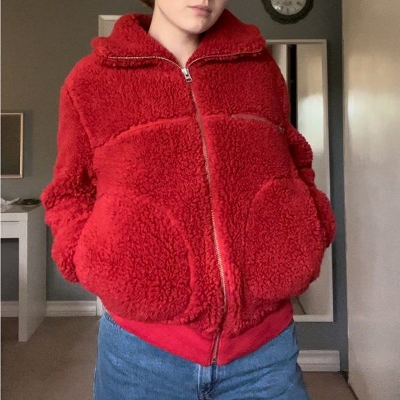 WILFRED FREE (aritzia) Red oversized teddy coat ❤️ - Picture 2 of 7
